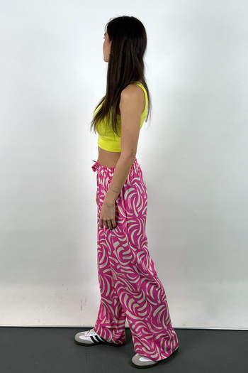 Love The Wind Patterned Viscose Draped Palazzo Trousers