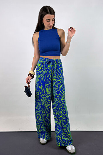 Love The Wind Patterned Viscose Draped Palazzo Trousers
