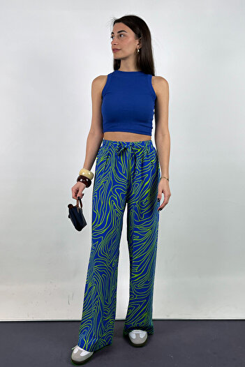 Love The Wind Patterned Viscose Draped Palazzo Trousers