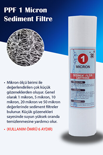 WaterMelon Açık Kasa Su Arıtma Cihazı Uyumlu 10'' Inch 1 Mikron Sediment Spun Filtre ( 5 Adet )
