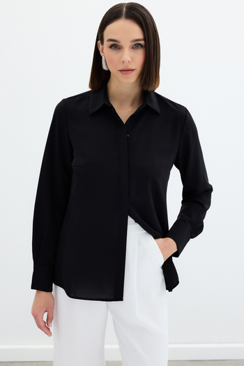 Sateen Cămașă clasică simplă - neagră