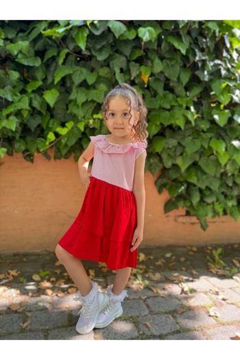 Minizade Baby Girl Kid Zero Sleeve Collar Ruffled Special Occasion Birthday Party Wedding Holiday Dress
