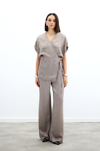 Sateen Loose Trousers with Pockets - Mink