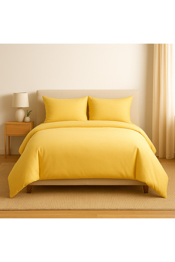 Prime Sleeks Single 100% Cotton Duvet Cover Set 160X220 Cm, Set with Elastic Sheet, Pastel Yellow