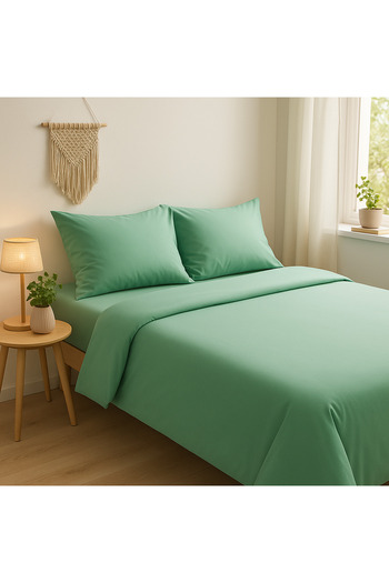Prime Sleeks Single 100% Cotton Duvet Cover Set 160X220 Cm, Set with Elastic Sheet, Mint Green