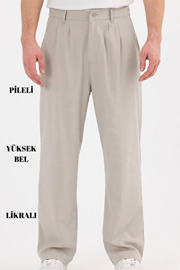 CEDY DENIM High Quality Men's High Waist Pleated Baggy Chino Pants C358-Beige
