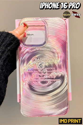 EWEC iPhone 16 Pro Compatible Gradient Pink Rainbow Hologram Ins Style Imd Premium Phone Case