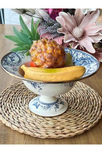 ROSSEV Blue Enamel Footed Fruit Plate