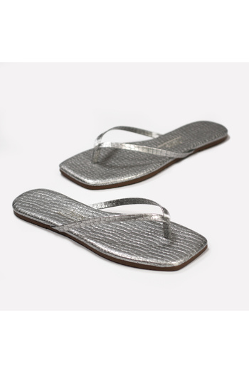 Tkees Papuci de zi cu zi eleganti pentru femei Crocodile Silver Square Toe