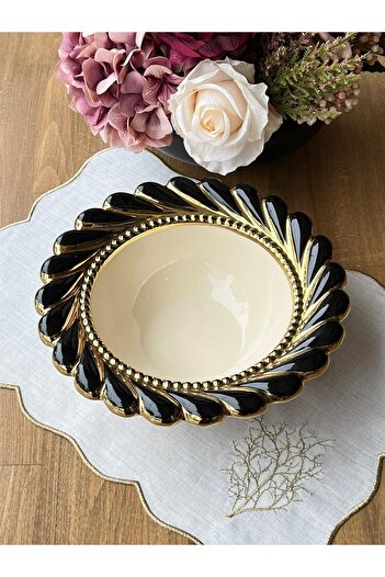 ROSSEV Serving Salad Bowl Rönesans Black Round