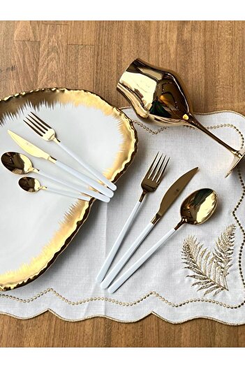 ROSSEV Dali Allegra Gold White 42 Piece Cutlery Set for 6 People Çkb