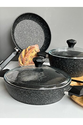 ROSSEV Black 5 Piece Gemme Granite Cookware Set