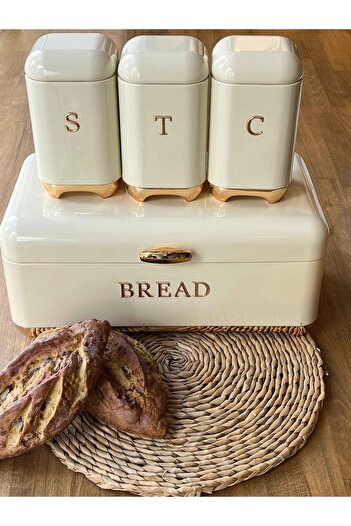 ROSSEV Cream-Gold Bread Bowl and Storage Set of 4