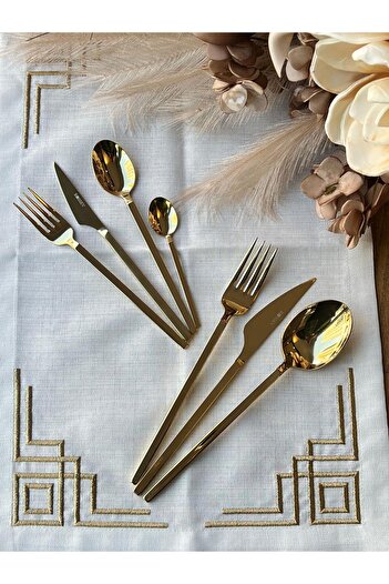 ROSSEV Titanium Gold 42 Pieces - Fork Knife Spoon Set Çkb