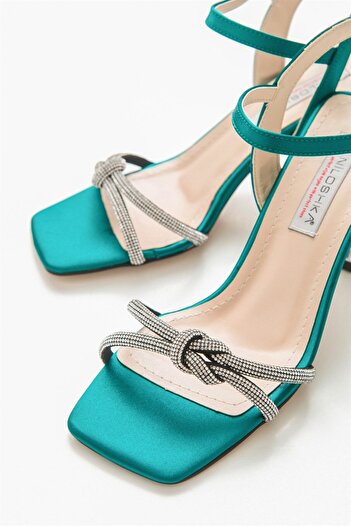 Niloshka Fiona Petrol Blue Satin Sandals