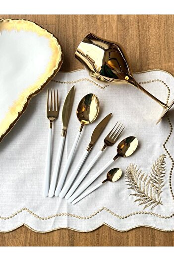 ROSSEV Dali Allegra Gold White 42 Piece Cutlery Set for 6 People Çkb
