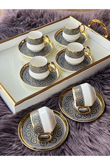 ROSSEV 12 Pieces Turkish Coffee Cup for 6 Zeugma