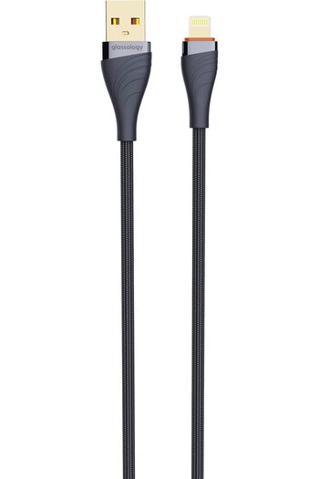Glassology Braided Usb-a To Lightning 1m Cable, 18w Fast Pd Charge For Iphone 8–14 & Ipad Pro Grey