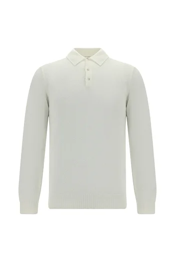 Abdullah Kiğılı Polo Neck Regular Fit Patterned Cotton Cashmere Knitwear Sweater