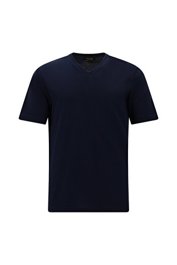 Abdullah Kiğılı V-Neck Regular Fit Embroidered Cotton T-Shirt