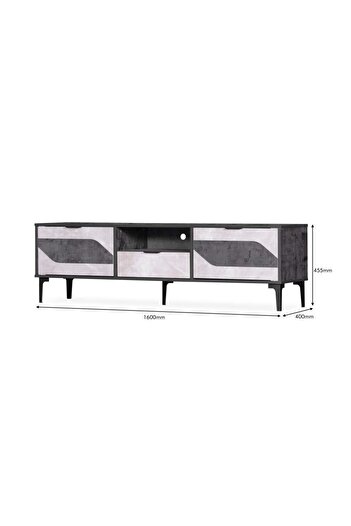 Generic Rectangular TV Table 160 cm Malaysian Wood 3 Storage Drawers Dark Gray