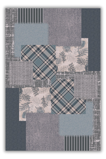 The Reef Design Yeşil Geometrik Patchwork Halı Dijital Baskı Salon Halısı Dokuma Tabanlı Kaymaz Yazlık Halısı
