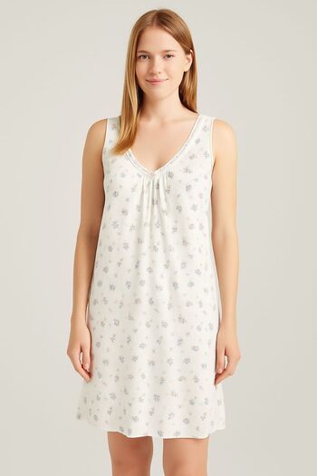 enmodaiçgiyim White 100% Cotton Viscose Fabric Print Women's Nightgown