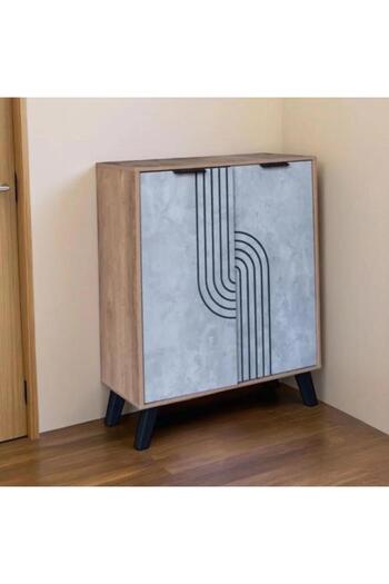 Generic Malaysian Wood Shoe Cabinet with 4 Shelves Wooden and Gray Design