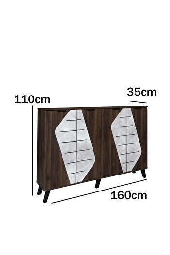 Generic Large Shoe Cabinet 2 Sections Malaysian Wood 5 Shelves, Dark Brown and Gray