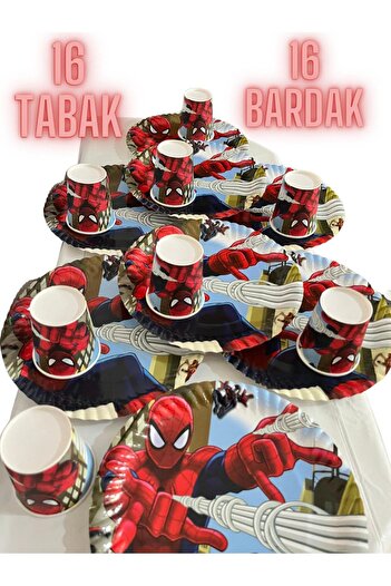 partyrüyası Örümcek Adam Temalı 16 Kişilik Kağıt Tabak Ve Bardak Parti Seti