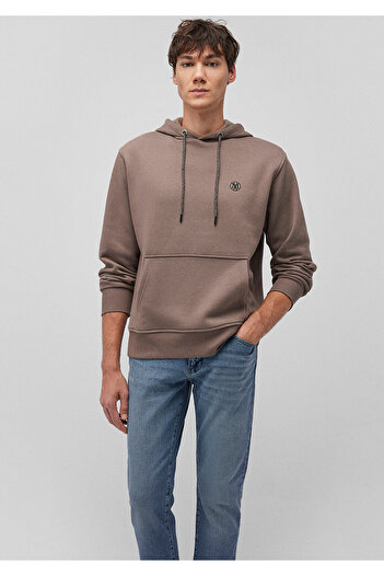 Mavi Logo Embroidered Hooded Brown Sweatshirt 065809 -87875