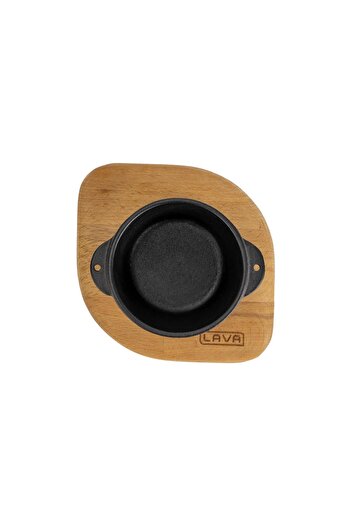 Lava Döküm Yuvarlak Sufle / Sos Kabı Ve Ahşap Altlığı. Çap(Ø)8cm.