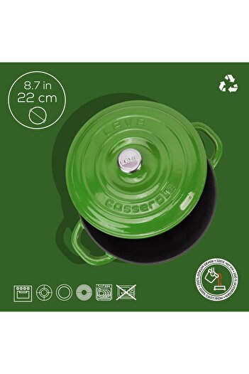 Lava Döküm Yuvarlak Tencere Döküm Demir Kapak New Heritage Serisi Çap(Ø)22cm.