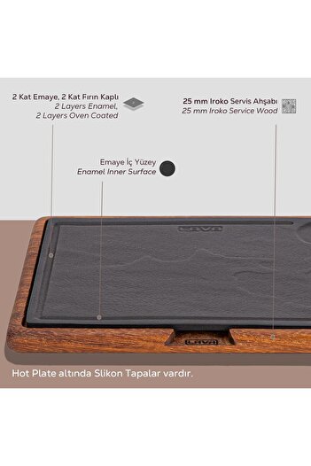 Lava Döküm Ahşap Ve Döküm Demir Hot Plate Servis Tahtası. Ölçü 25x25cm.