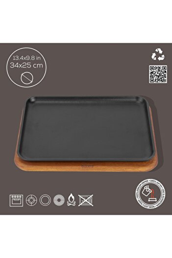 Lava Döküm Dikdörtgen Servis Tabağı Kayın Servis Ahşabı. Ölçü 34x25cm.
