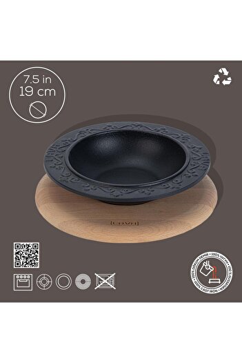Lava Döküm Yuvarlak Çorba Kasesi Kayın Servis Ahşabı. Çap(Ø)19cm.