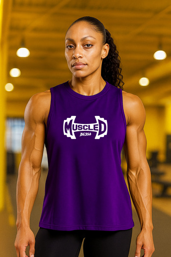 BESSA Purple Printed Athlete Tank Top Crew Neck Cotton Sleeveless Tank Top Muscled Women