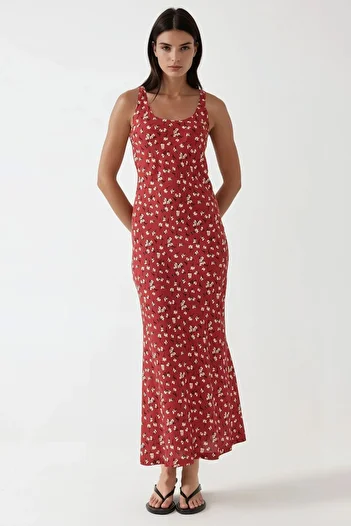 Hiccup Floral Patterned Crew Neck Maxi Dress
