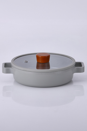 NEOFLAM Fika Glass Covered Aluminum Shallow Pot 26 cm Gray
