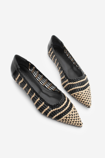 Marjin Women's Pointed Toe Hand Braided Ballerinas Linyas Black