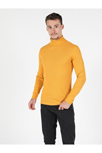 Colin's Slim Fit Yarım Balıkçı Yaka Düz Erkek Sari Uzun Kol Tişört