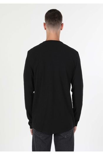 Colin's Regular Fit Round Neck Plain Men's Black Long Sleeve T-Shirt