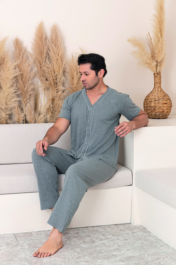 Sude HOMEWEAR Чоловічий піжамний комплект з коротким рукавом та коміром