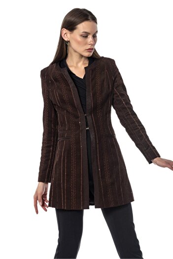 Swass Sequined Brown Blazer Women's Jacket