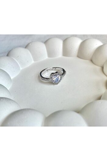 DEMOKAN Women's Steel Ring Adjustable Heart Pink Zircon Stone Brand Ring
