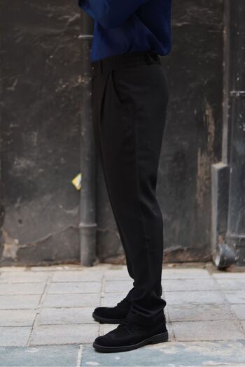 Solvia Men's Black Fabric Pants Baggy Fit Comfortable and Stretchy Wear