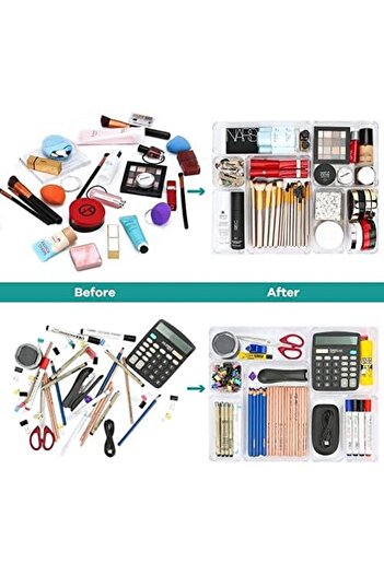 Nobrand U-Home 16-Piece Drawer Organizer Set, Clear Non-Slip Kitchen Bathroom Office Drawer Organizer