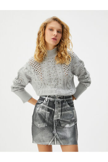 Koton Stoned Openwork Turtleneck Sweater Long Sleeve Soft Textured
