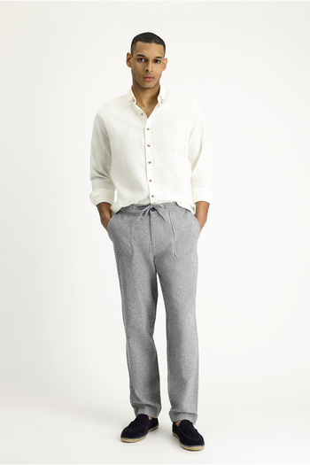 Abdullah Kiğılı Linen Classic Trousers - Elastic Waist and String Design