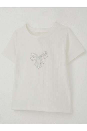 Zekids Girl's Cotton Stone Bow Embroidered T-Shirt
